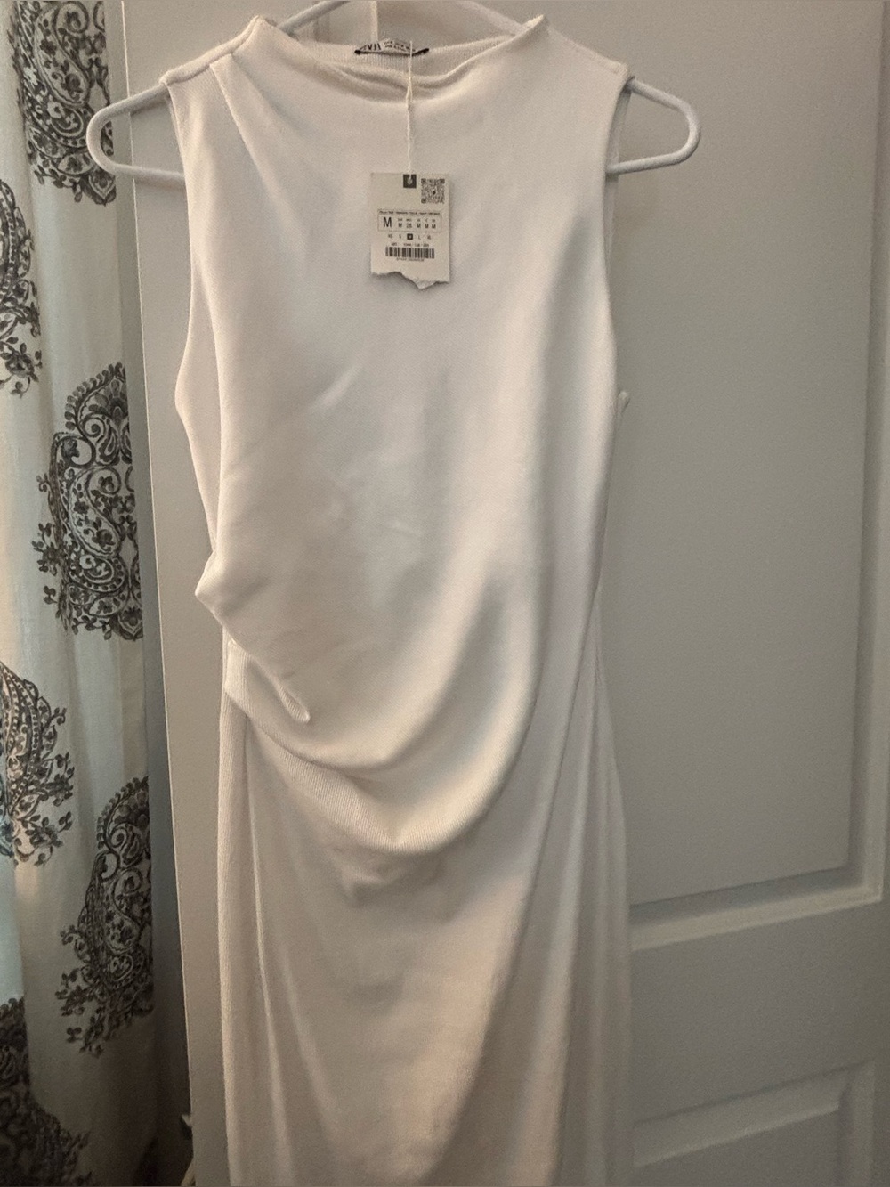 Zara White Sleeveless Draped Midi Dress